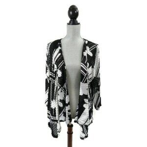 Travel Elements Sweater Womens XL Black White Open Front‎ Stretch Career Casual